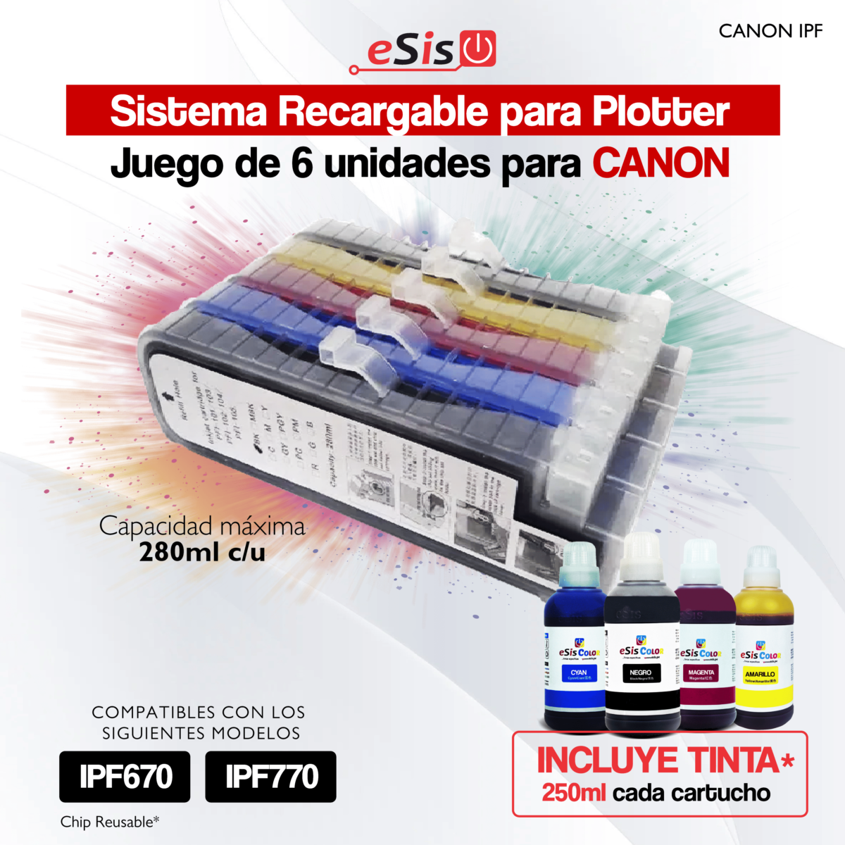 Sistema Continuo para Canon IPF670 - IPF770 (Cartuchos Recargables) - Imagen 1