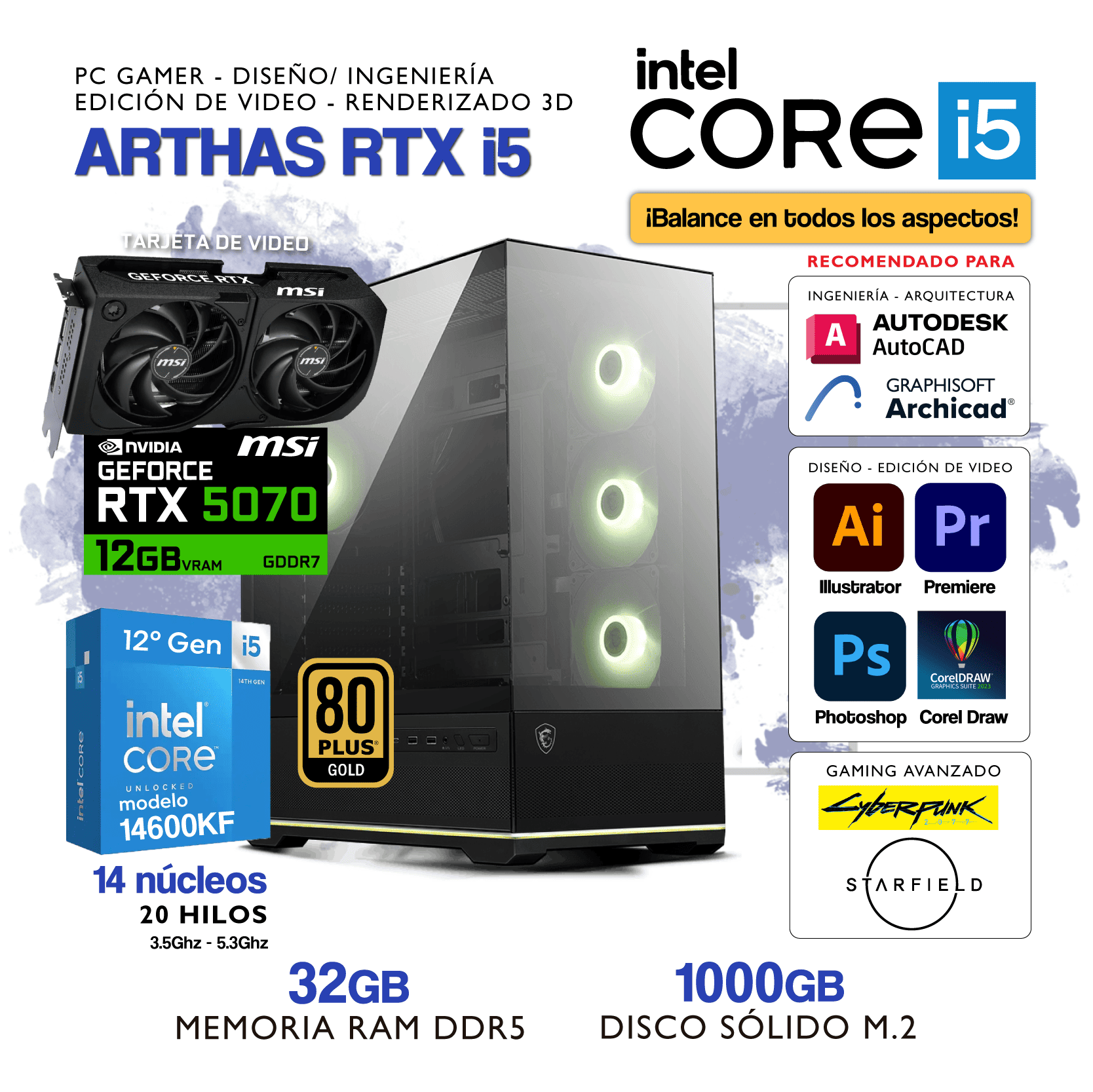 PC IMAGENES WEB_Mesa de trabajo 1 copia 6 (1) PC ARTHAS RTX i5- Intel Core i5 14600KF - NVIDIA GEFORCE RTX 5070 - 32Gb RAM DDR5 - 1000Gb SSD M.2 - Imagen 1