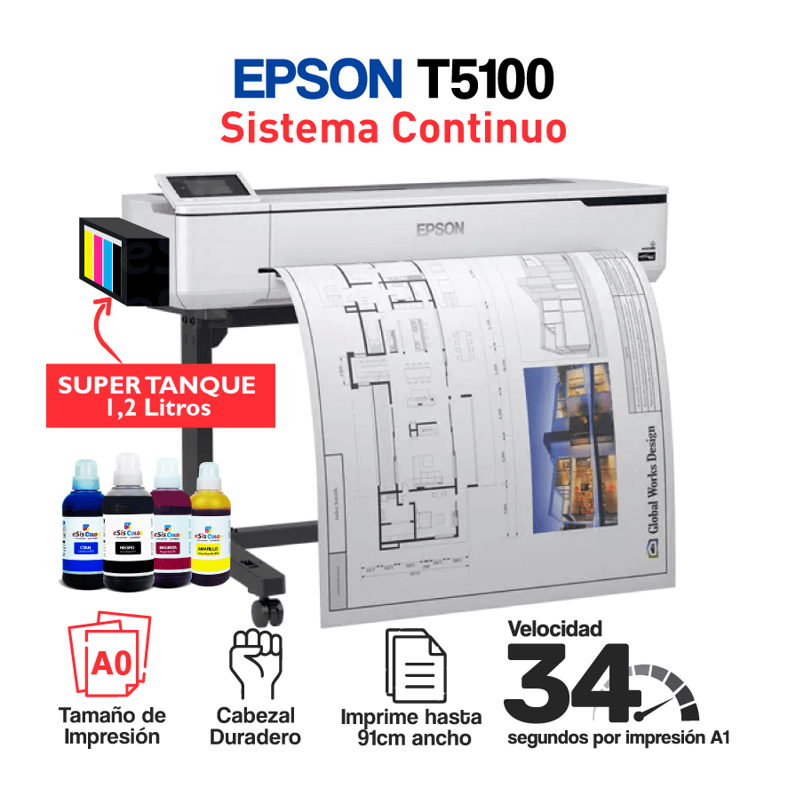 NUEVAS IMAGENES WEB_Mesa de trabajo 1 copia 35 Impresora Plotter EPSON T5100 / T5170 (A0) + Sistema Continuo SuperTanque - Imagen 1
