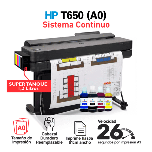 Impresora Plotter HP T650 + Sistema Continuo (A0)