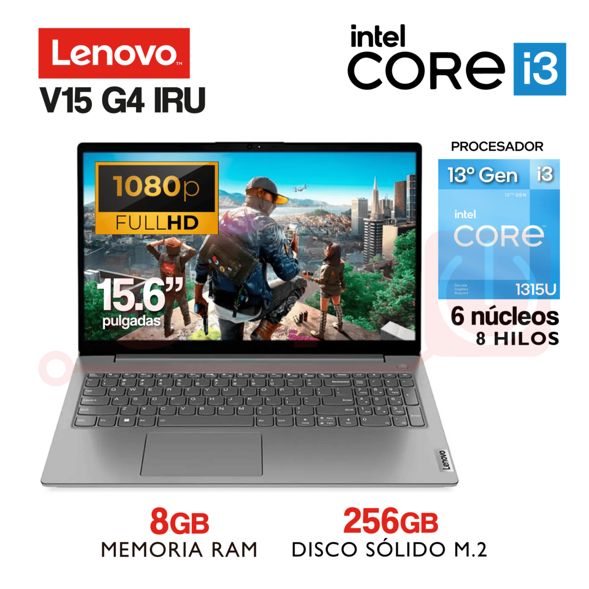 Laptop Lenovo V15 G4 IRU - Intel Core i3 13°Gen - 15.6 FHD - 8Gb RAM - 256Gb SSD M.2 - Imagen 1