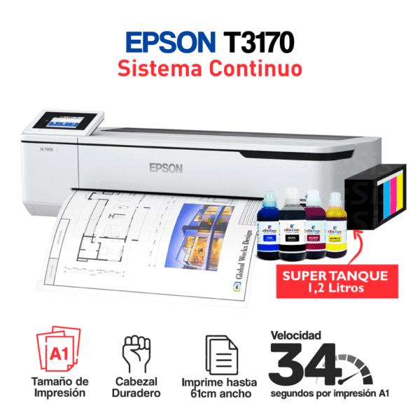 Impresora Plotter EPSON T3170 (A1) + Sistema Continuo
