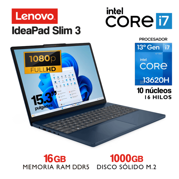 Laptop LENOVO Ideapad Slim 3 - Intel Core i7 13°Gen - 15.3" FULL HD - 16Gb RAM DDR5 - 512Gb SSD M.2