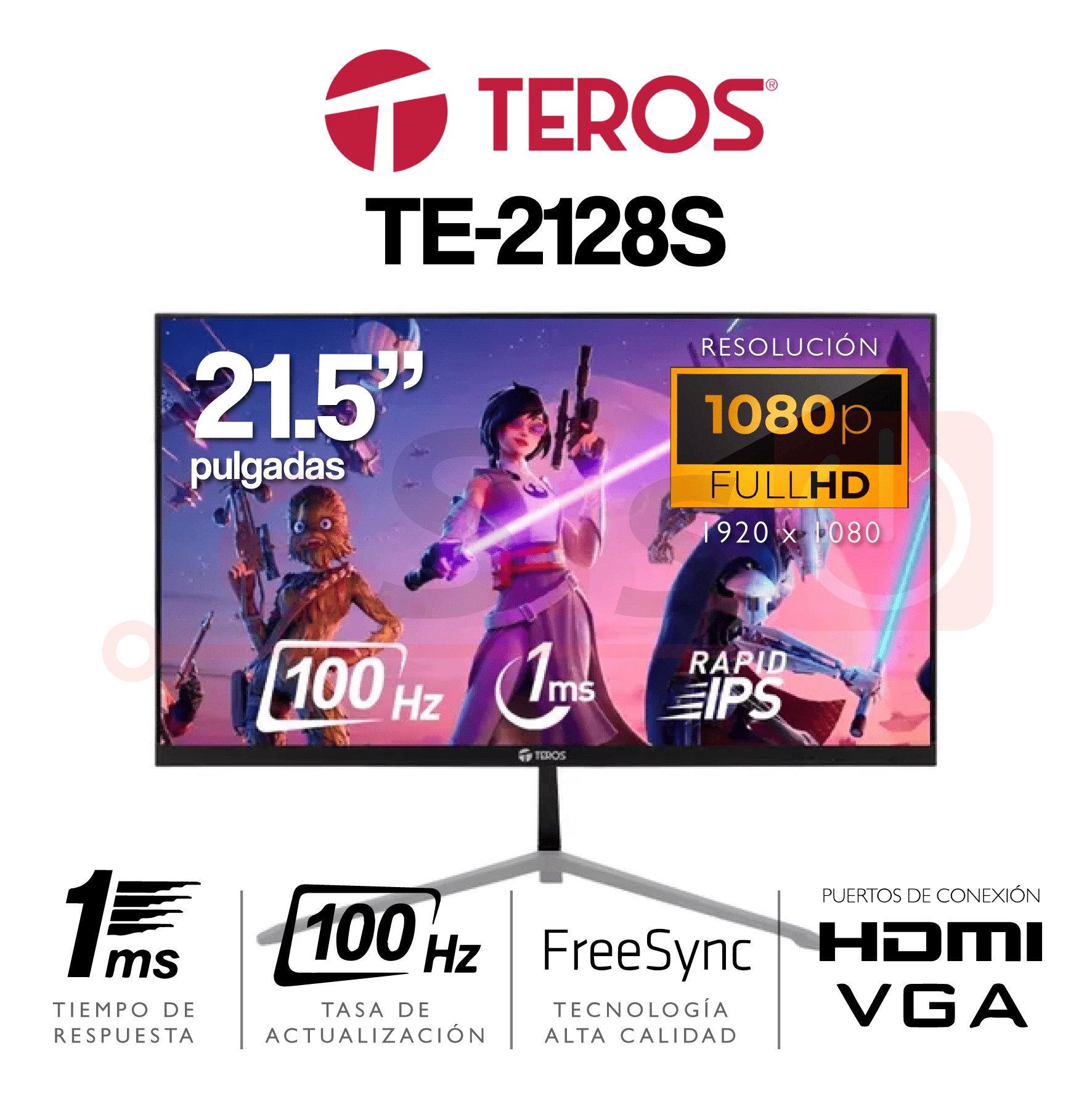 MONITORES WEB-01 Monitor TEROS TE-2128S - 21.5 Pulgadas - 1920x1080 FHD - 100Hz - 1ms - Imagen 1