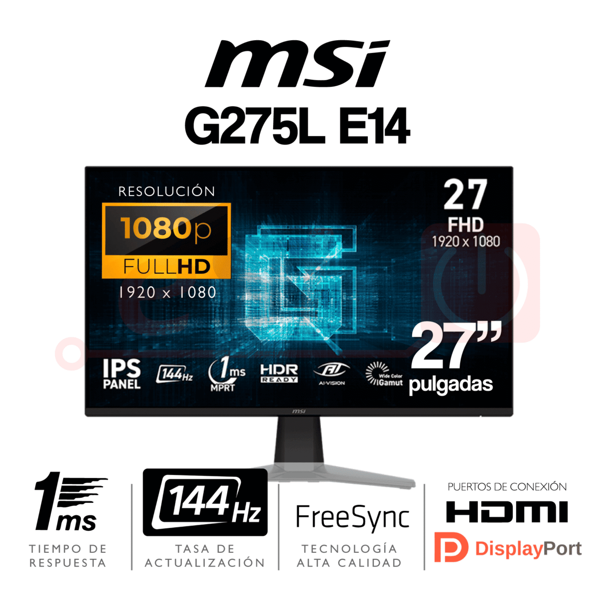 Monitor MSI G275L E14 - 27 Pulgadas - 1920x1080 FHD - 144Hz - 1ms - Imagen 1