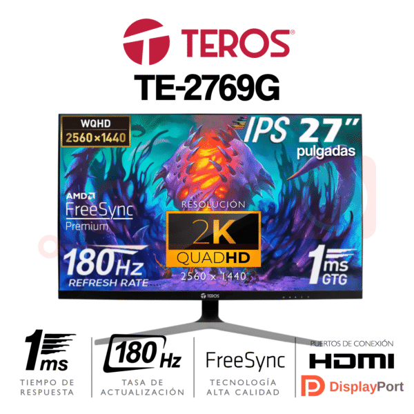 Monitor TEROS TE-2769G - 27 Pulgadas - 2560x1440 (2K) QHD - 180Hz - 1ms