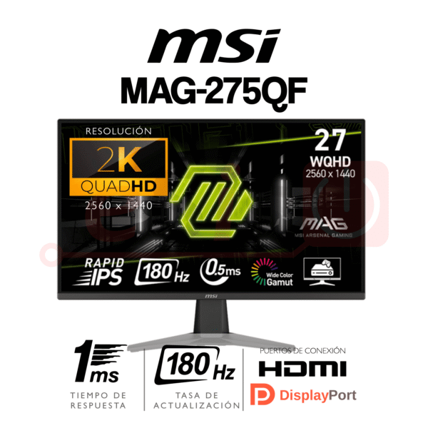 Monitor MSI MAG 275QF - 27 Pulgadas - 2560x1440 (2K) QHD - 180Hz - 1ms