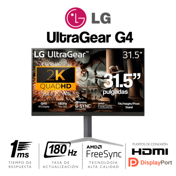 Monitor LG Ultra Gear G4 - 31.5 Pulgadas - 2560x1440 (2K) QHD - 180Hz - 1ms