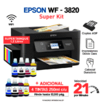 Impresora Epson WorkForce WF-3820 (Sistema Continuo SuperTanque) + SuperKit Tintas