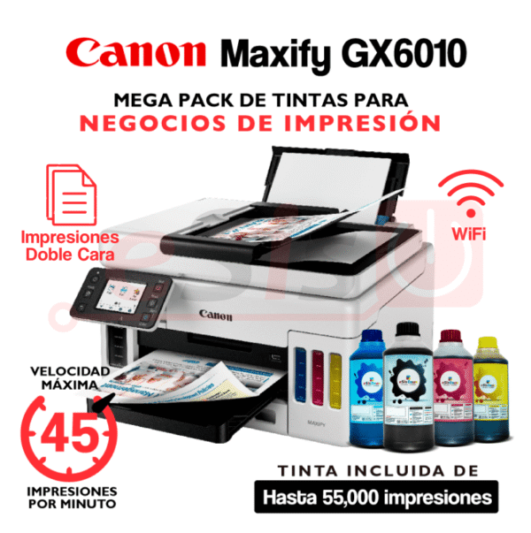 Impresora Canon MAXIFY GX 6010 + 4 Litros de Tinta eSisColor