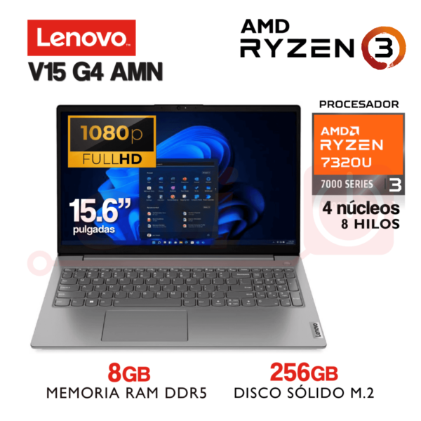 Laptop Lenovo V15 G4 AMN - AMD Ryzen 3 7320U - 15.6 HD - 8Gb RAM DDR5 - 256Gb SSD M.2
