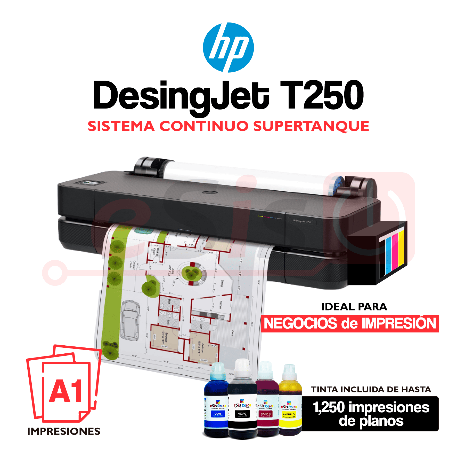 AUTORESPUESTAS 2-50 Impresora Plotter hp DesignJet T250 (A1) + Sistema Continuo - Imagen 1