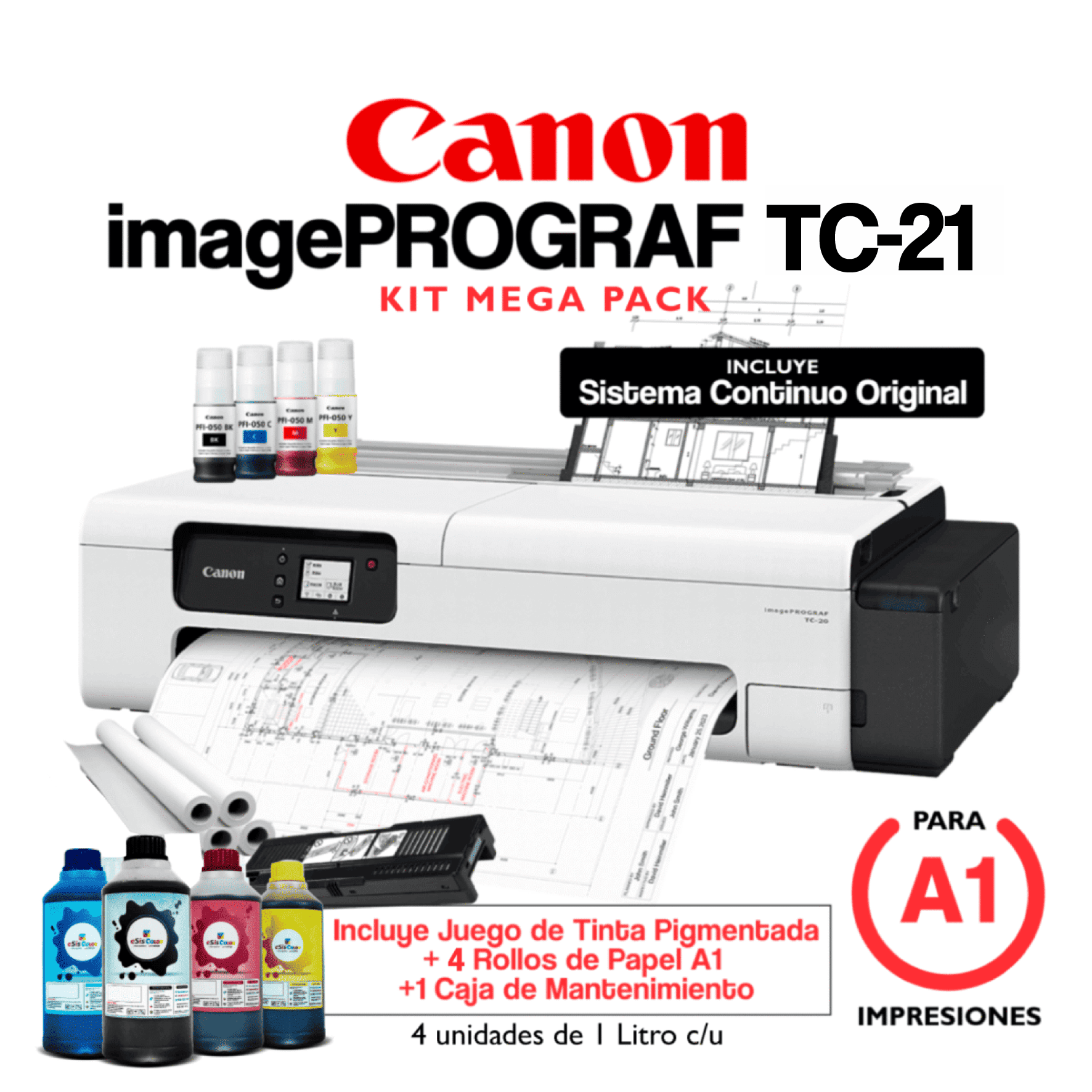 AUTORESPUESTAS 2-167 Impresora Plotter Canon TC-21 (A1) + Kit MEGA Pack - Imagen 1