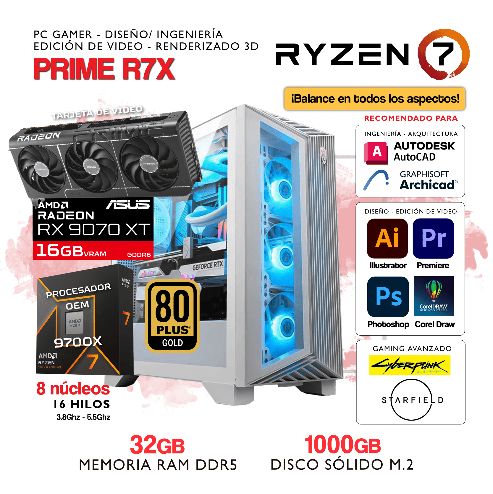 PC IMAGENES WEB_Mesa de trabajo 1 copia 11 (1) PC PRIME R7X - AMD Ryzen 7 9700X - AMD RADEON RX 9070 XT - 32Gb RAM DDR5 - 1000Gb SSD M.2 - Imagen 1