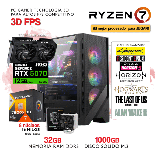 PC 3D FPS - AMD Ryzen 7 7800X3D - NVIDIA GEFORCE RTX 5070 - 32Gb RAM DDR5 - 1000Gb SSD M.2