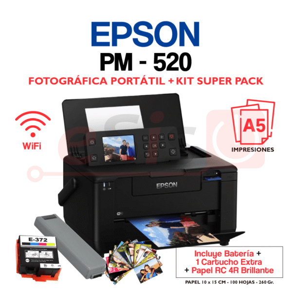 Impresora Fotográfica Portátil Epson PM-520 + Kit Super Pack
