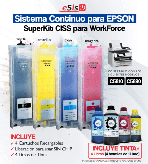 Sistema Continuo SUPERKIT para EPSON WorkForce C5810 - C5890 (Cartuchos Recargables)