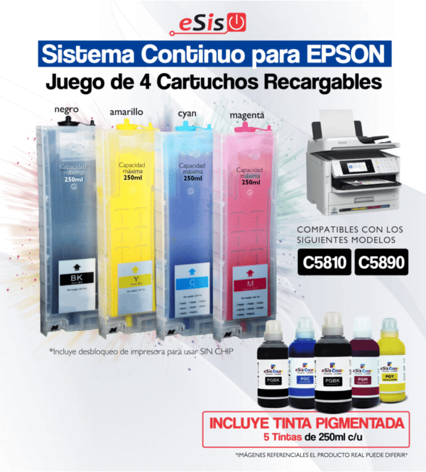 Sistema Continuo para EPSON WorkForce C5810 - C5890 (Cartuchos Recargables) (Tinta Pigmentada)