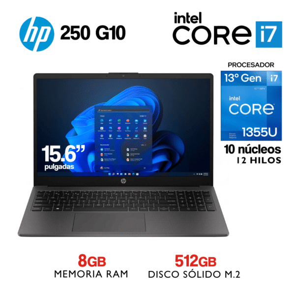 Laptop hp 250 G10 - Intel Core i7 13°Gen - 15.6" HD - 8Gb RAM - 512Gb SSD M.2