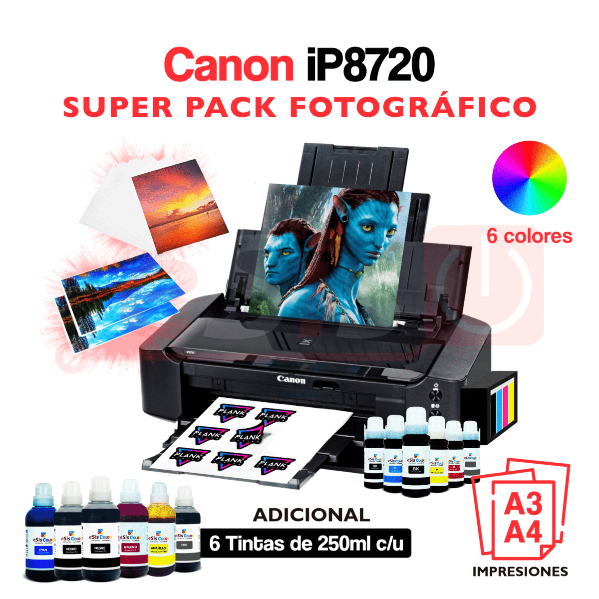 Impresora Canon PIXMA iP8720 (Sistema Continuo) + Kit Super Pack Fotográfico - Imagen 1