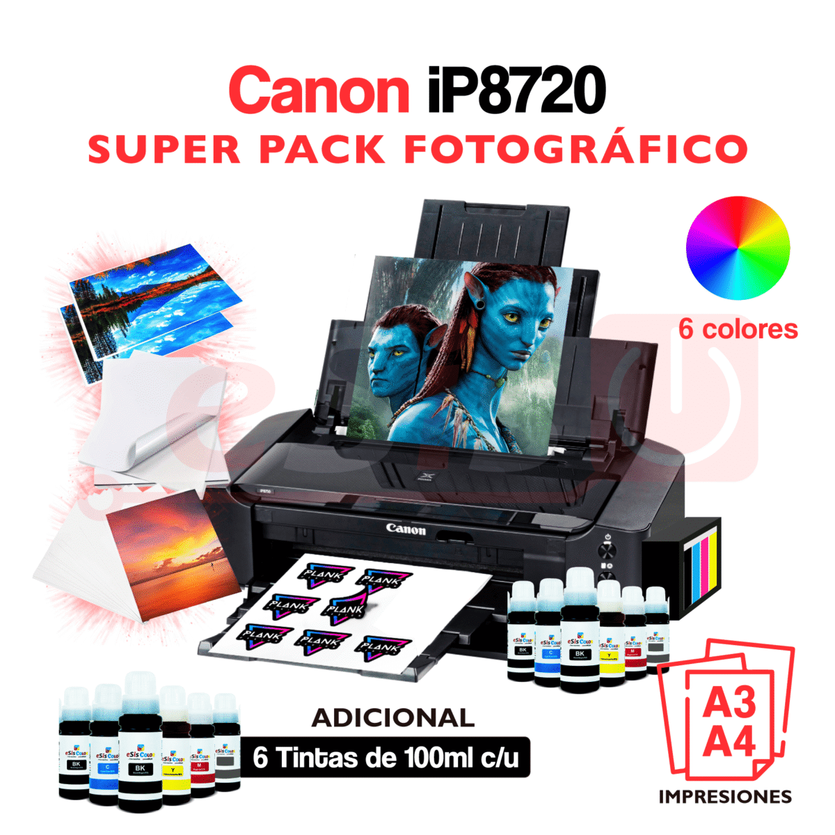 Impresora Canon PIXMA iP8720 (Sistema Continuo) + Kit Super Pack Fotográfico - Imagen 1