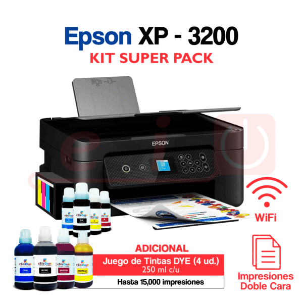 Impresora Epson XP-3200 (Sistema Continuo) - WiFi / Doble Cara + Kit Super Pack