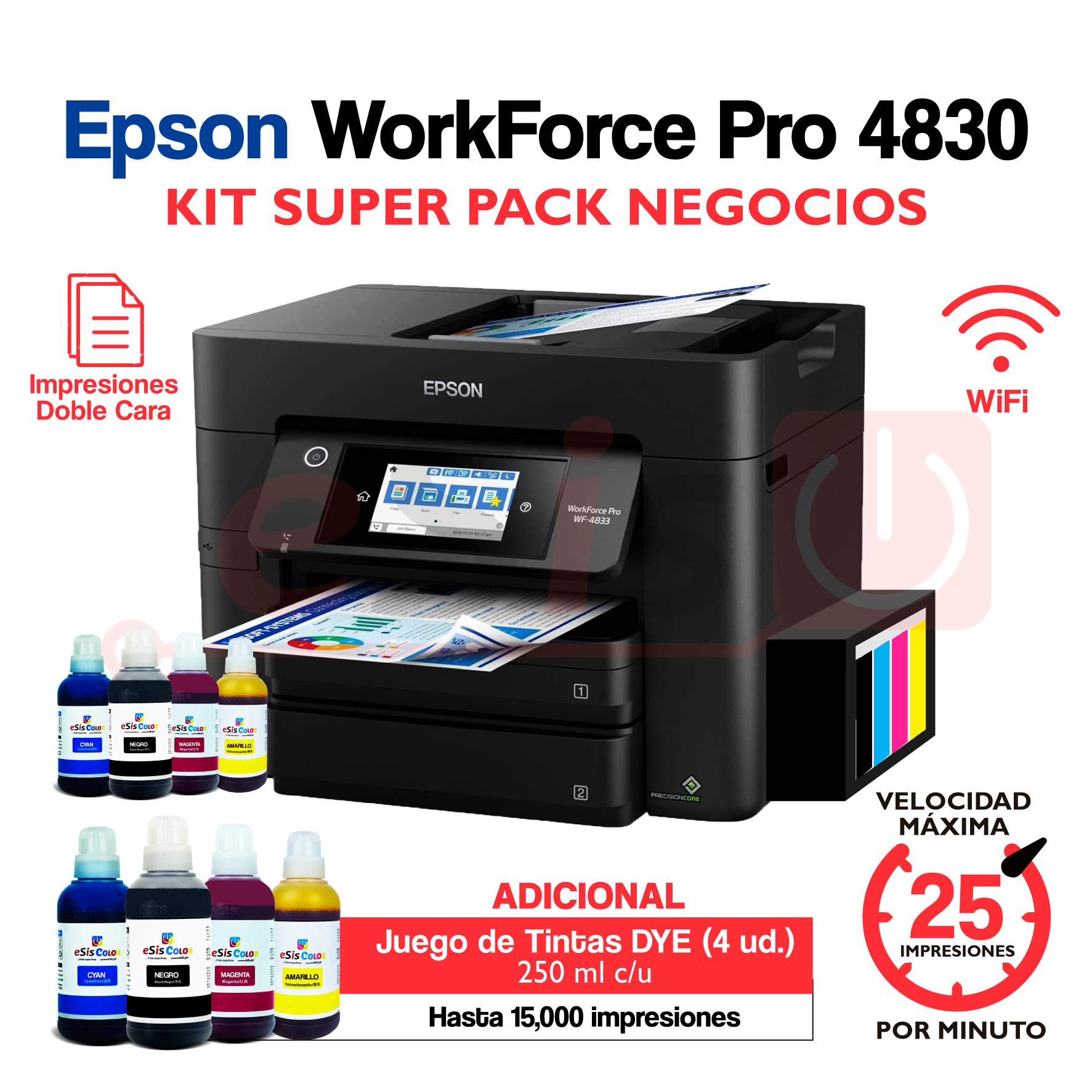 AUTORESPUESTAS 2-134 Impresora Epson WorkForce WF-4830 (Sistema Continuo) + Kit Super Pack Negocios - Imagen 1
