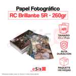Papel Fotográfico RC BRILLANTE - Tamaño 5R (12.7 x 17.8 cm) 260 gr - 100 hojas por paquete - Alta Duración