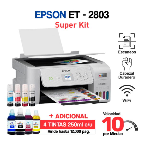 Impresora Epson ET-2803 WiFi + Tintas de 250ml