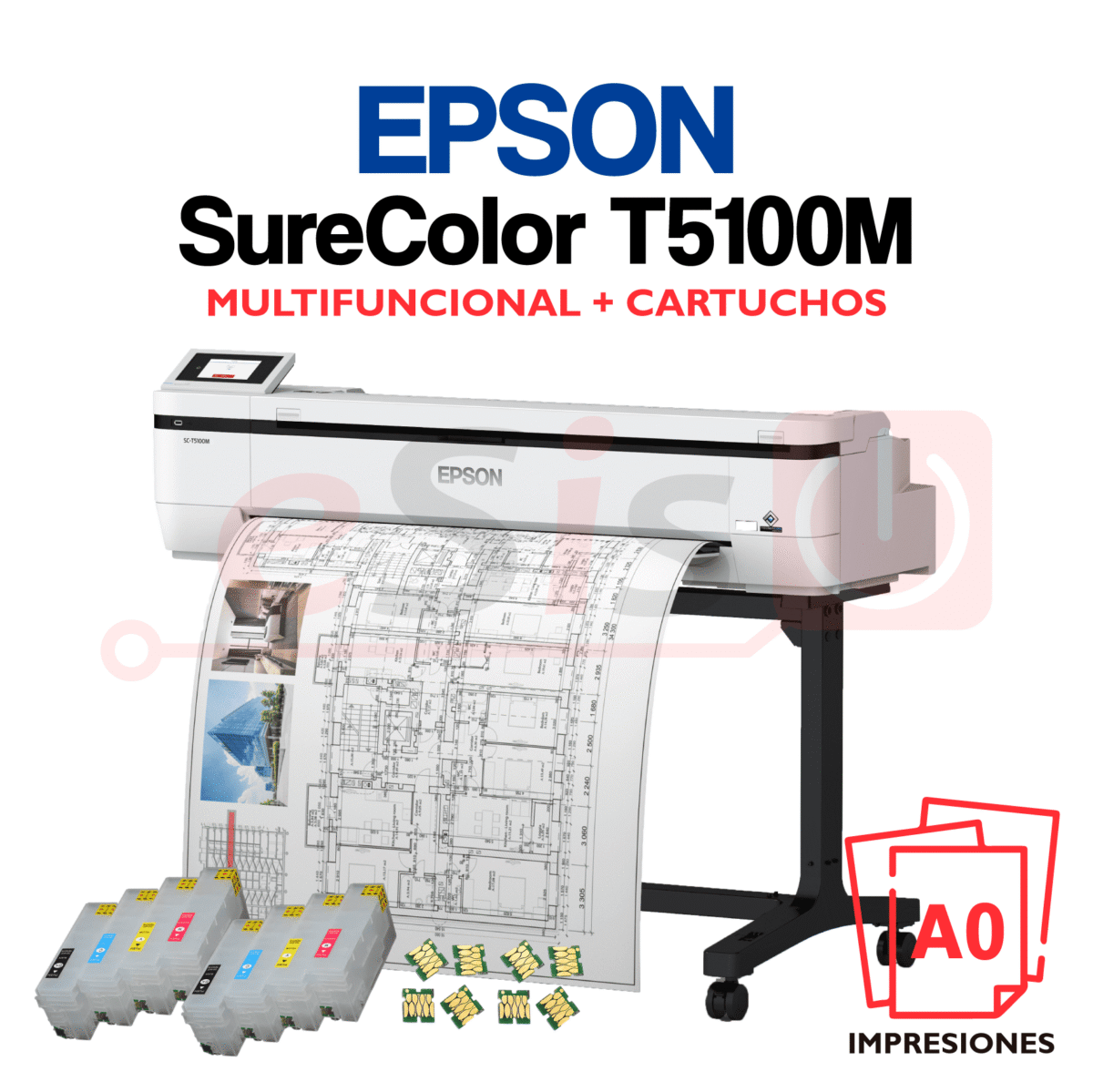 Plotter EPSON SureColor T5100M (A0) - Multifuncional + Kit Super Pack Cartuchos - Imagen 1