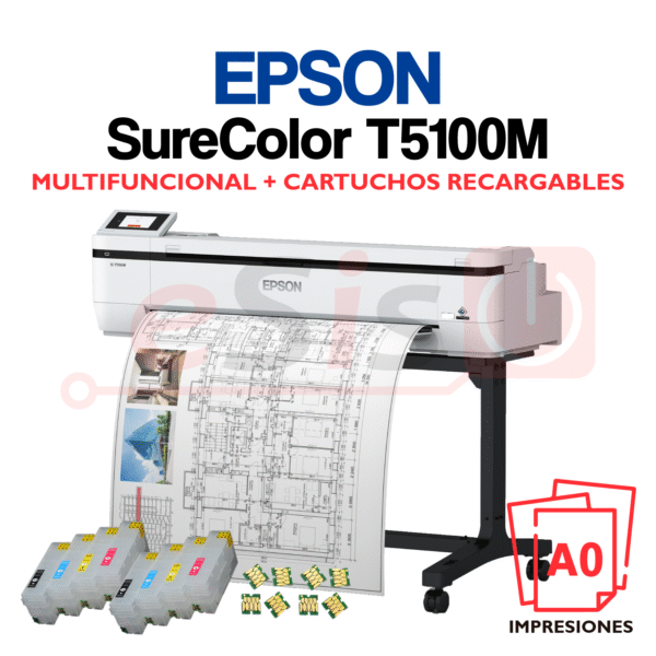 Plotter EPSON SureColor T5100M (A0) - Multifuncional + Cartuchos Recargables