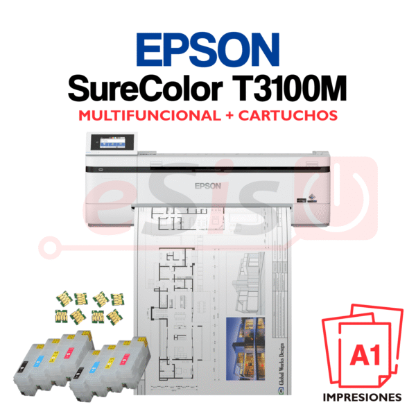 Plotter EPSON SureColor T3100M (A1) - Multifuncional + Kit Super Pack Cartuchos