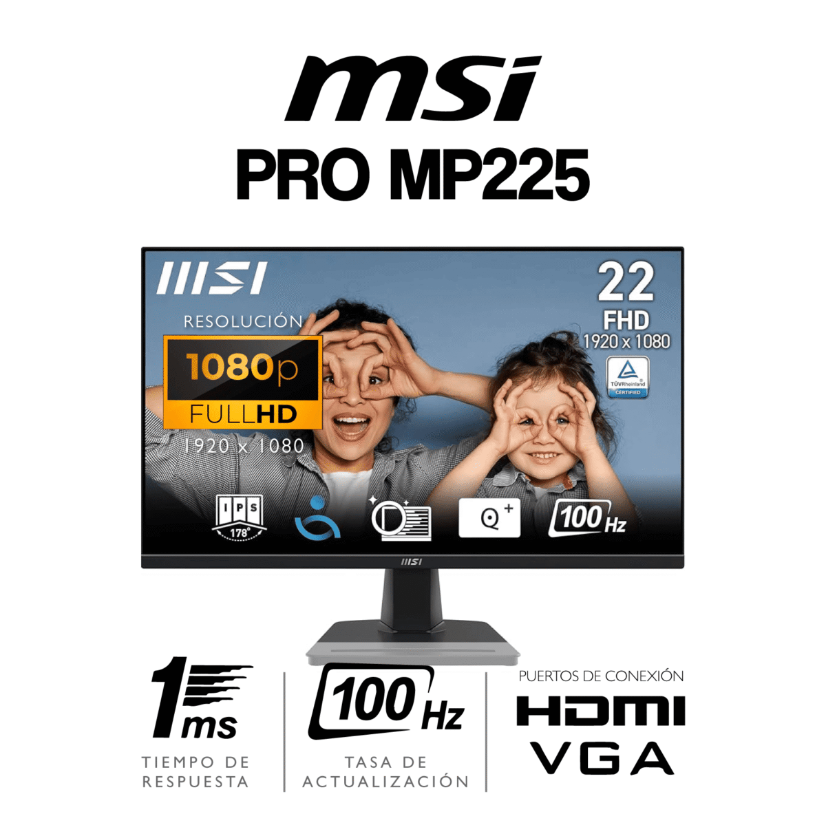 Monitor MSI PRO MP225 SERIES - 21.5 Pulgadas - 1920x1080 FHD - 100Hz - 1ms - Imagen 1