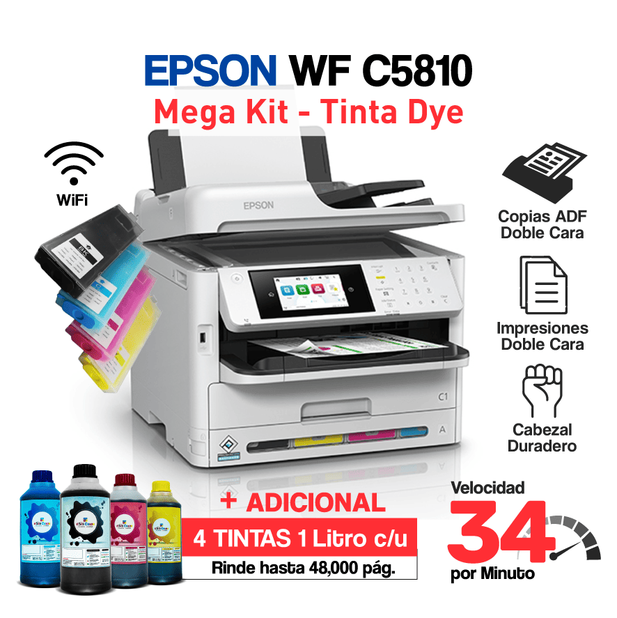 AUTORESPUESTAS 2-216 Impresora Epson WorkForce WF-C5810 (Sistema Continuo) + MegaKit Tintas (Tinta DYE) - Imagen 1