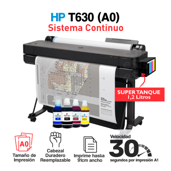 Impresora Plotter HP T630 (A0) + Sistema Continuo