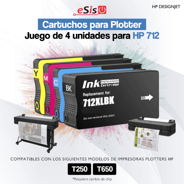 Cartuchos Compatibles HP 712 XL para Impresoras Plotter T250 - T650 - T210